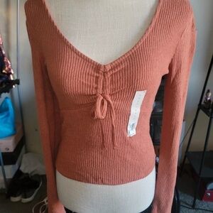 SO Women's Long Sleeve Ribbed Top - Rust